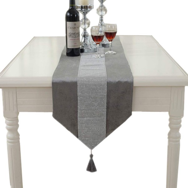 FQTANJU 13inch x 72inch Table Runner with Sequined Rhinestones and