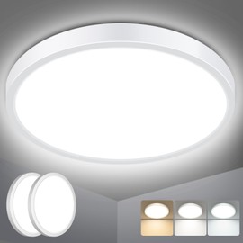 slochi 2 Pack Bathroom Light, 3000K/4000K/6500K 3 Color Temperature, Waterproof IP44, Small, Round, Modern, 18W 2100LM Flush Ceiling Light for Bathroom, Kitchen, Bedroom, Hallway and More,Ø22CM