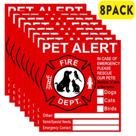 Pet Inside Sticker - 8 Pack Pet Alert Safety Fire Rescue Sticker Decal-Save Our Cat/Dog Pets In a Fire Emergency, Firefighters will See Alert on The Window, Door, or House and Rescue Our Family.