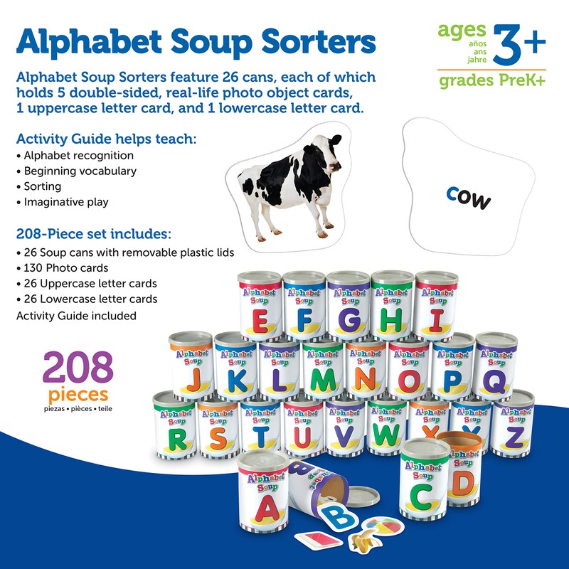 Learning Resources Alphabet Soup Sorters - 208 Pieces, Ages 3+,