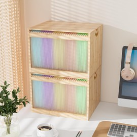 LONTAI Bamboo Hanging File Boxes with Lids 2 Pack, File Organizer Box for Letter/Legal File, File Box with Hanging Folders Acrylic Light Easy Assembly File Storage Boxes for Office Home, Natural