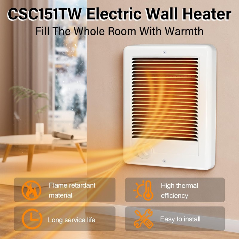 CSC151TW Electric Wall Heater Complete Unit With Thermostat, 120 Volt