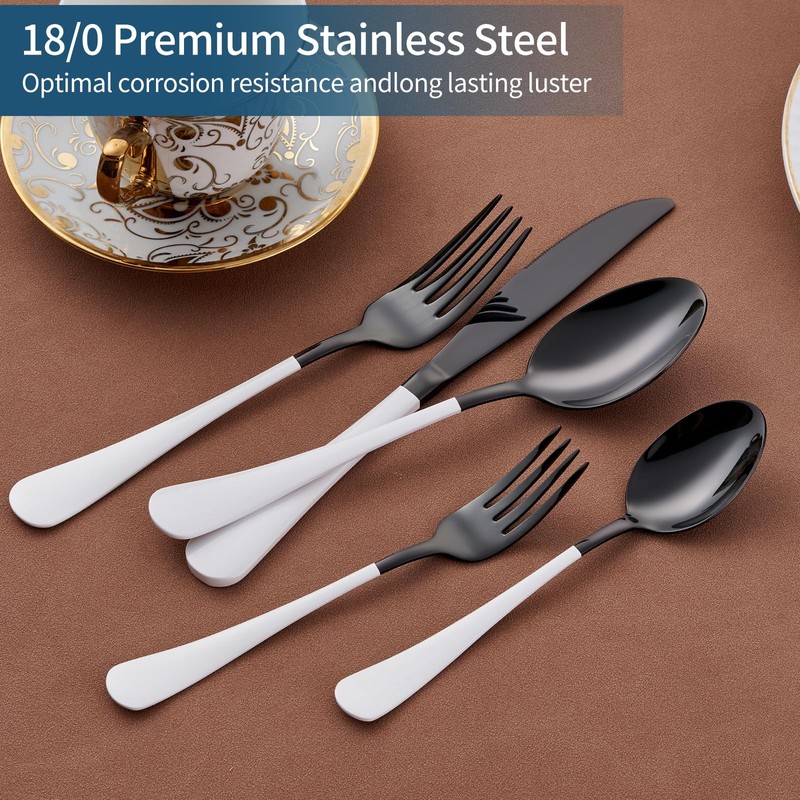 Onlycooker 20-Piece Black Silverware Set 18/0 Stainless Steel Flatware White