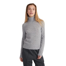 Style Republic Women's 100% Cashmere Turtleneck Sweater, Regular Fit, Stylish Premium Knit Jumper for Fall Autumn Winter, Light Gray, Size M