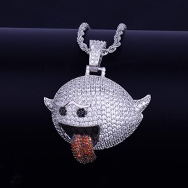 KMASAL Hip Hop Bubble Flying Grimace Iced Out Bling CZ Pendant 18K Gold Silver Plated with 24" Stainless Steel Chain (Silver)