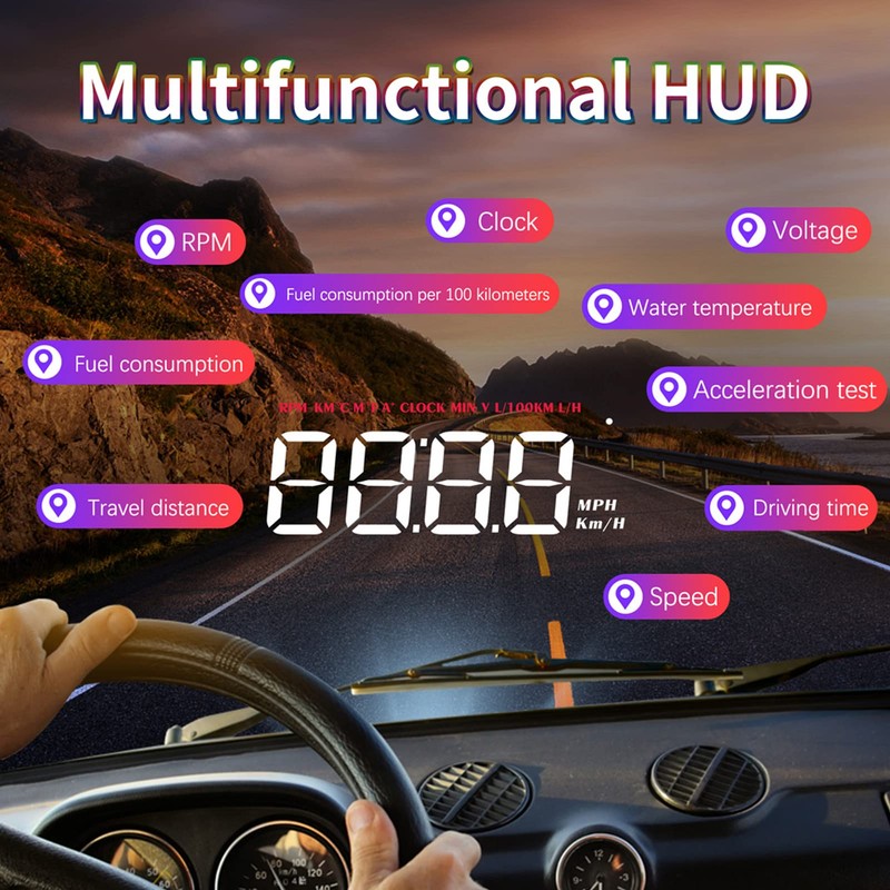 Fockety OBD2 Windscreen HUD Head Up Display with Display, Speed,