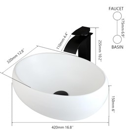 Lonuebu Bathroom Vessel Sink 16 Inch,Oval Vessel Sink Ceramic White Vessel Sink with Faucet and Drain Combo Bowl Sink Egg Shape Art Sink Batroom Vessel Sinks Above Counter