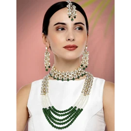 Aheli Wedding Party Wear Bridal Jewellery Choker Long Pearl Necklace Earrings Maang Tikka Indian Traditional Set for Women