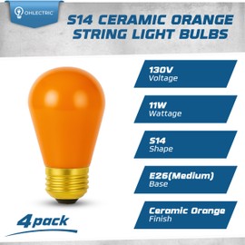 OHLECTRIC S14 Ceramic Orange String Light Bulbs with E26 Base | 11W Dimmable Colored Bulbs | 130V Sign Light Bulbs, Suitable for String Light | 4-Pack