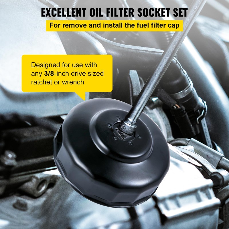 VEVOR Oil Filter Socket Set, 30 Pcs, Steel, Black, 3-Jam