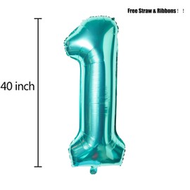 40 Inch Teal Blue Jumbo Digital Number Balloons 1 Huge Giant Balloons Foil Mylar Balloons for Baby Shower Party Ocean Mermaid Theme Birthday Decor Supplies
