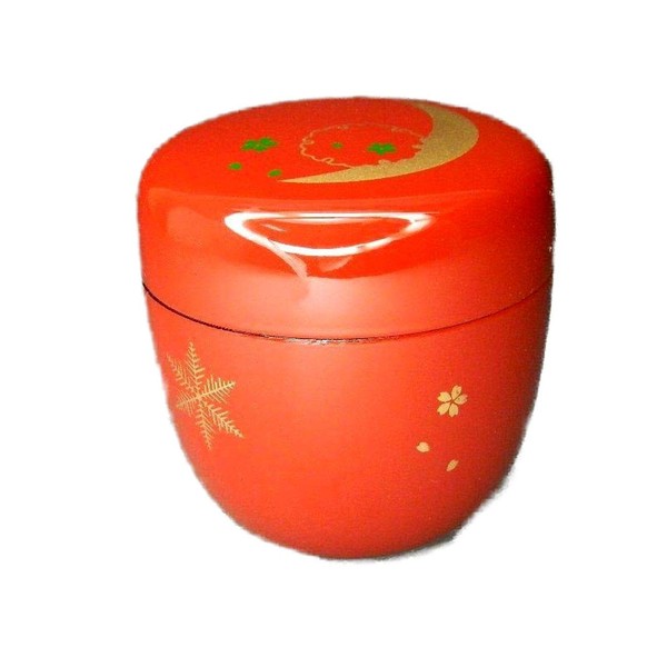 Nakazumi Segetsuki Flower Makie Vermilion Color Maki-e Resin Tea Utensils