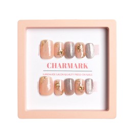 CHARMARK Press on Nails Handmade Gel Manicure, Unique Exquisite for Daily, Party, Bridal Decorations Nail Kit, 16Pcs Reusable Well Made Glue/Stick on Nail (04.Golden flower, M-suit for 70% people)