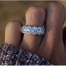 Finemall Fashion Ring Women 925 Silver Princess Cut White Topaz CZ Engagement Ring Engagement Wedding Band Ring for Women Size 6-11 (US Code 8)