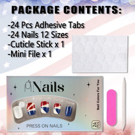 KTAABTR Independence Day Press on Nails Short Square Fake Nails with Design Full Cover Glitter Acrylic Nails Stick on Nails for Woman Girls DIY Manicure Glossy False Nails Decoration Set 24Pcs