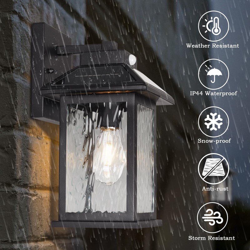 Solar Wall Lanterns Outdoor Motion Sensor, Solar Powered Porch Light