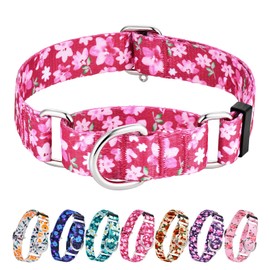 Hikiko Martingale Collar for Dogs with No Buckle Female Designer Floral Dog Collar Nylon No Pull Dog Collars for Small Dogs,Japanese Pink,S