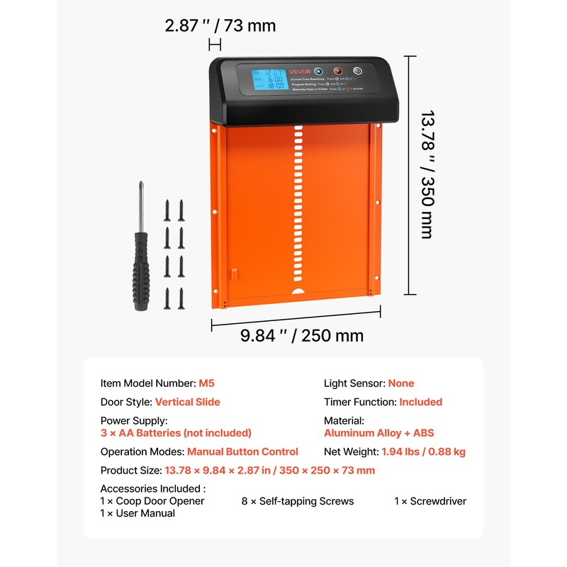 VEVOR Automatic Chicken Coop Door, Battery Powered Chicken Coop Door