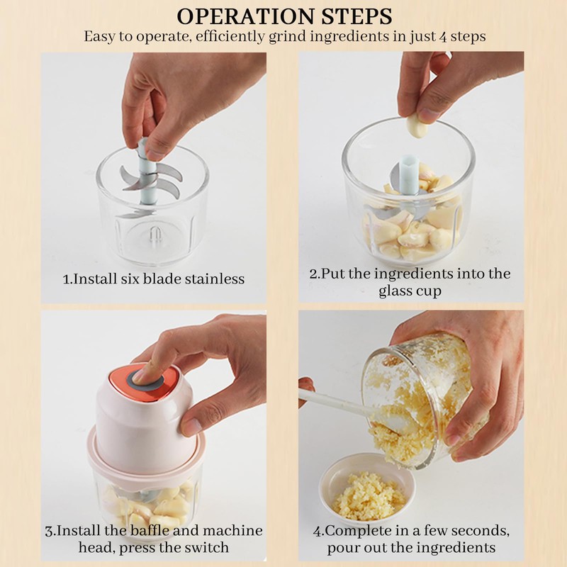 Food Processor, 350ML High-Capacity High Boron Glass Garlic Blender,Electric Food