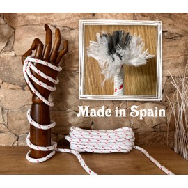 Rope Mat Polyester Yarn, 8 mm x 10 m, for DIY, Awnings, Camping, Banners. White with Red