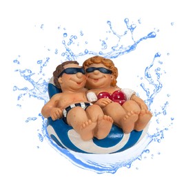 LB H&F Swimming Figure Pond Figure Vacationer Couple Floats Pond Decoration Beach Holidaymakers 16 x 14 cm Air Mattress Mini Pond, Garden Pond Decorative Figure Garden Pond (Holidaymaker Couple)