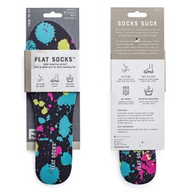 FLAT SOCKS No Show Socks, Sockless Liner, No Slipping, No Stinking, Washable Barefoot Shoe Insert, Multi-Colored Patterns, Paint Splatter, Large