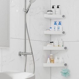 Sotfamily Shower Caddy Corner, 4 Pack Adhesive Corner Shower Shelves for Bathroom Organizers and Storage, Rust Free Plastic Rack for Bathroom Accessories & Decor, White