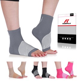 Keskale 3 Pairs Ankle Compression Sleeves for Women & Men - Ankle Foot Brace for Injury Recovery, Open toe Neuropathy Socks, Toeless Ankle Compression Socks for Plantar Fasciitis (Gray, L)