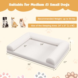PETSITE Orthopedic Dog Bed for Medium Size Dogs, Egg-Foam Dog Crate Bed w/ 3-Side Bolster, Removable Washable Bed Cover, Non-Slip Bottom, Pet Sofa Couch Bed for Puppies up to 50 lbs (Beige)