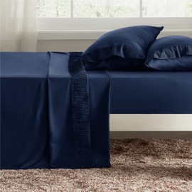 Bedsure California King Sheets Navy - Soft Sheets for California King Size Bed, 4 Pieces Hotel Luxury California King Sheet Sets, Easy Care Polyester Microfiber Cooling Bed Sheet Set