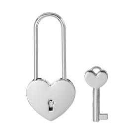 PATIKIL 3.9 Inch Love Locks Heart Padlock with Key Set, Single Heart Couple Wishing Lock Love Padlock for Lover Bridge Anniversary Diary Book Card Box, Silver Tone