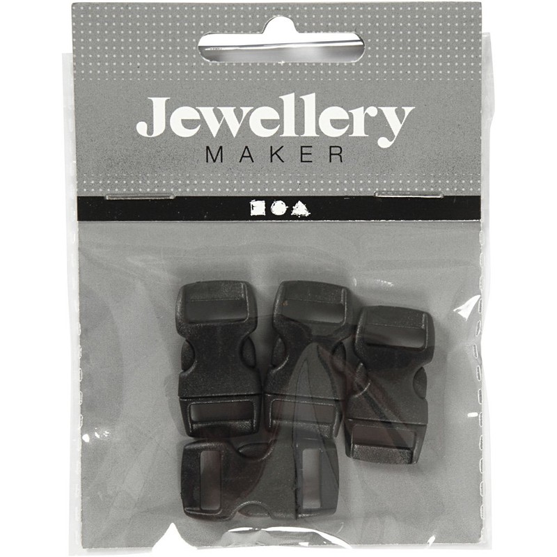 Click Clasp, W: 15 mm, black, 4pcs
