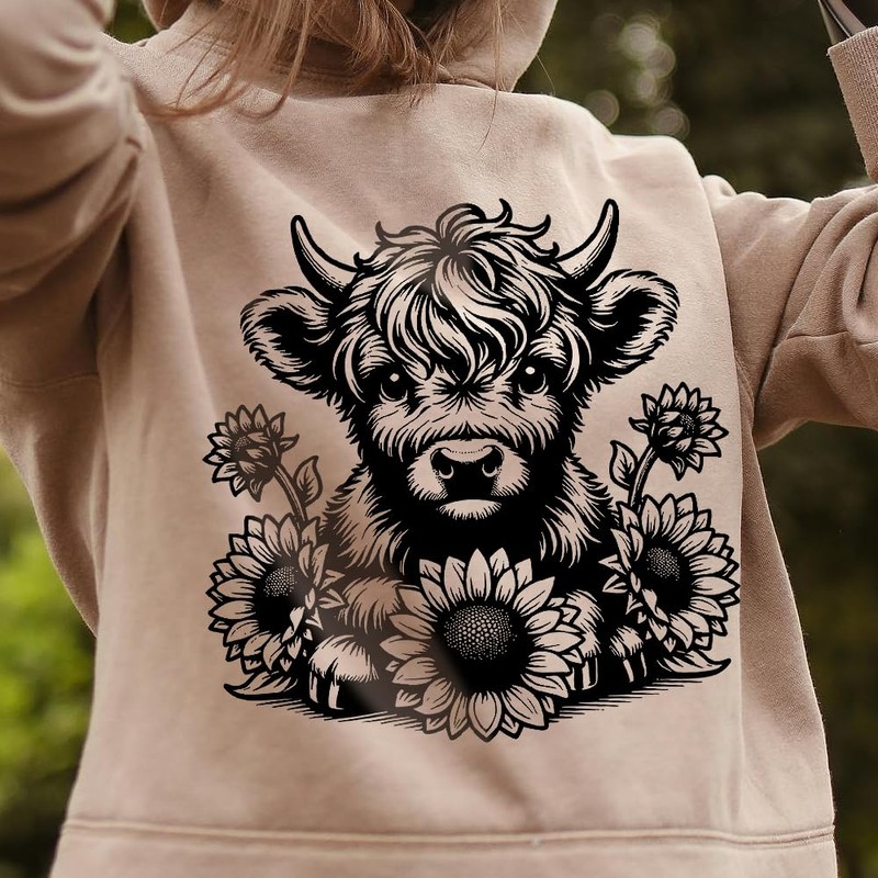 Highland Cow with Sunflowers Iron on Transfers Vinyl Heat Iron
