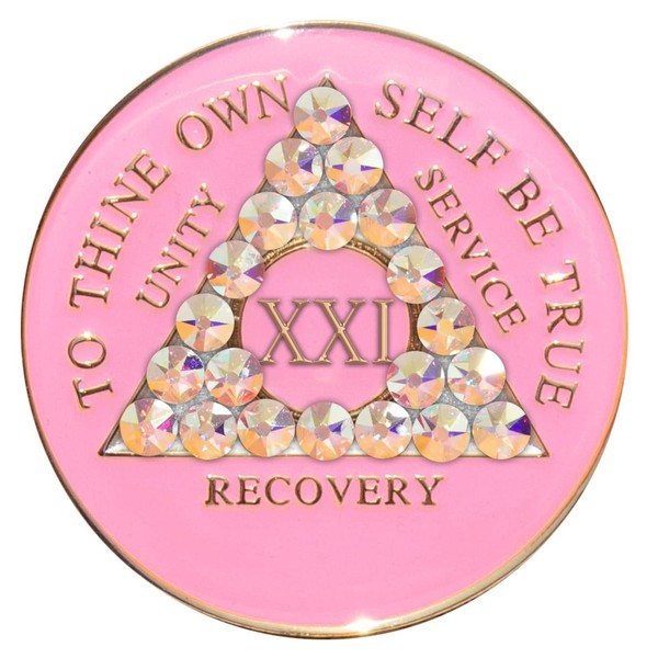 Recovery Mint Sobriety Chip AA Aurora Borealis Bling Triplate Pink