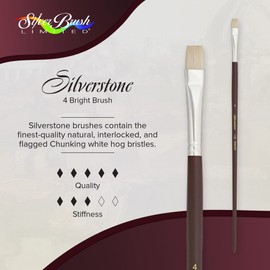 Silver Brush Limited 1102-4 Silverstone Bright Paintbrush for Oil Painting, Size 4, Long Handle