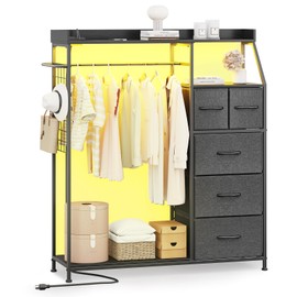 ErgoDesign 2-in-1 Dresser with Hanging Rack, 5 Drawers Dresser for Bedroom, White Drawer Dressers with Hooks for Bedroom, Living Room, Entryway, Closets (Grey)