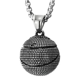 COOLSTEELANDBEYOND Stainless Steel Vintage Dotted Basketball Pendant Necklace Men Women 75 cm Steel Wheat Chain, Stainless steel, metal, steel, Non-applicable