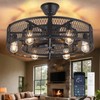 Depuley Black Ceiling Fans with Light: Flush Mount Caged Ceiling