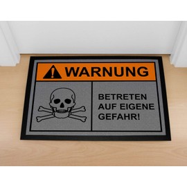 MoonWorks® Doormat with Saying "Warnung Betreten auf eigene Gefahr Skull Ironie" Non-Slip & Washable Black 60 x 40 cm
