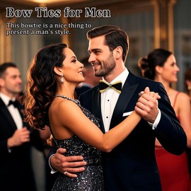 LJBFNN Mens Bow Tie, PU Leather Velvet Bow Ties With Rhinestone Decoration Adjustable Pre-Tied Bowtie for Prom Party Wedding (Gold Black)