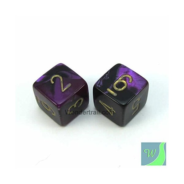 WCXPG0640E2 Black and Purple Gemini Dice with Gold Numbers D6 16mm (5/8in) Pack of 2 Dice Chessex