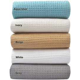 BED BATH & HOME 100% Cotton Thermal Blanket King Size, Ivory/ Cream Color - All Season Comfortable Light Weight Cotton Blanket Throw