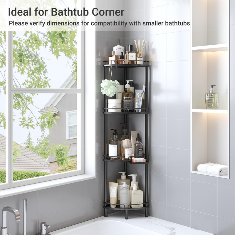 ELYKEN Corner Shower Caddy Standing, 4 Tier Rustproof Metal Shower