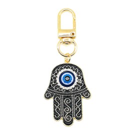 Jasimkiss Evil Eye Keychain Hamsa Hand keychain Protection Charm for Men Women Car Key Ring Bag Purse Accessories (Gold Black)
