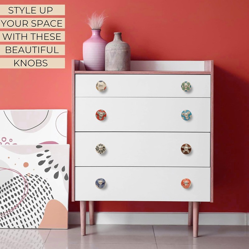 Shyamvun Cabinet Knobs Boho Grey Ceramic Dresser Pull Handle Kitchen