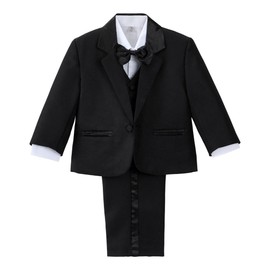 Dressy Daisy Toddler Boy' 5 Pcs Set Formal Tuxedo Suits No Tail Wedding Christening Outfits Size 4T Black