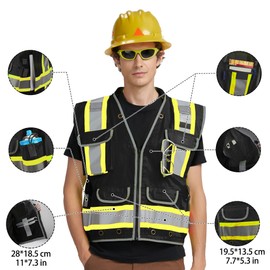 AYKRM black Heavy Woven High Vis Reflective work security construction vest
