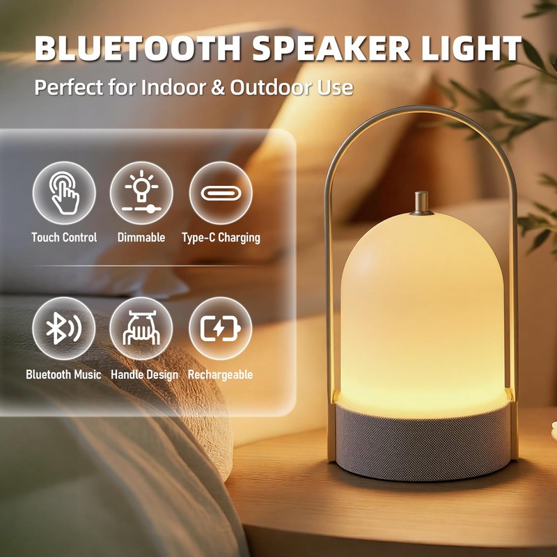 GEEBONFLUGENS LED Table Lamps Wireless with Bluetooth Speaker, USB-Powered Music