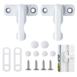GWAWG 2PCS White Window Locks with 4Screws, Zinc Cast Alloy Sash Jammer Flush Lock Blocker, Home Security for Various PVC/UPVC Doors Windows