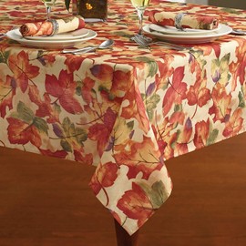Newbridge Autumn Leaf Collage Contemporary Thanksgiving and Fall Season Fabric Tablecloth, Impressionist Fall Leaves Soil Resistant, No Iron Easy Care Tablecloth, 60 Inch x 102 Inch Oblong/Rectangle